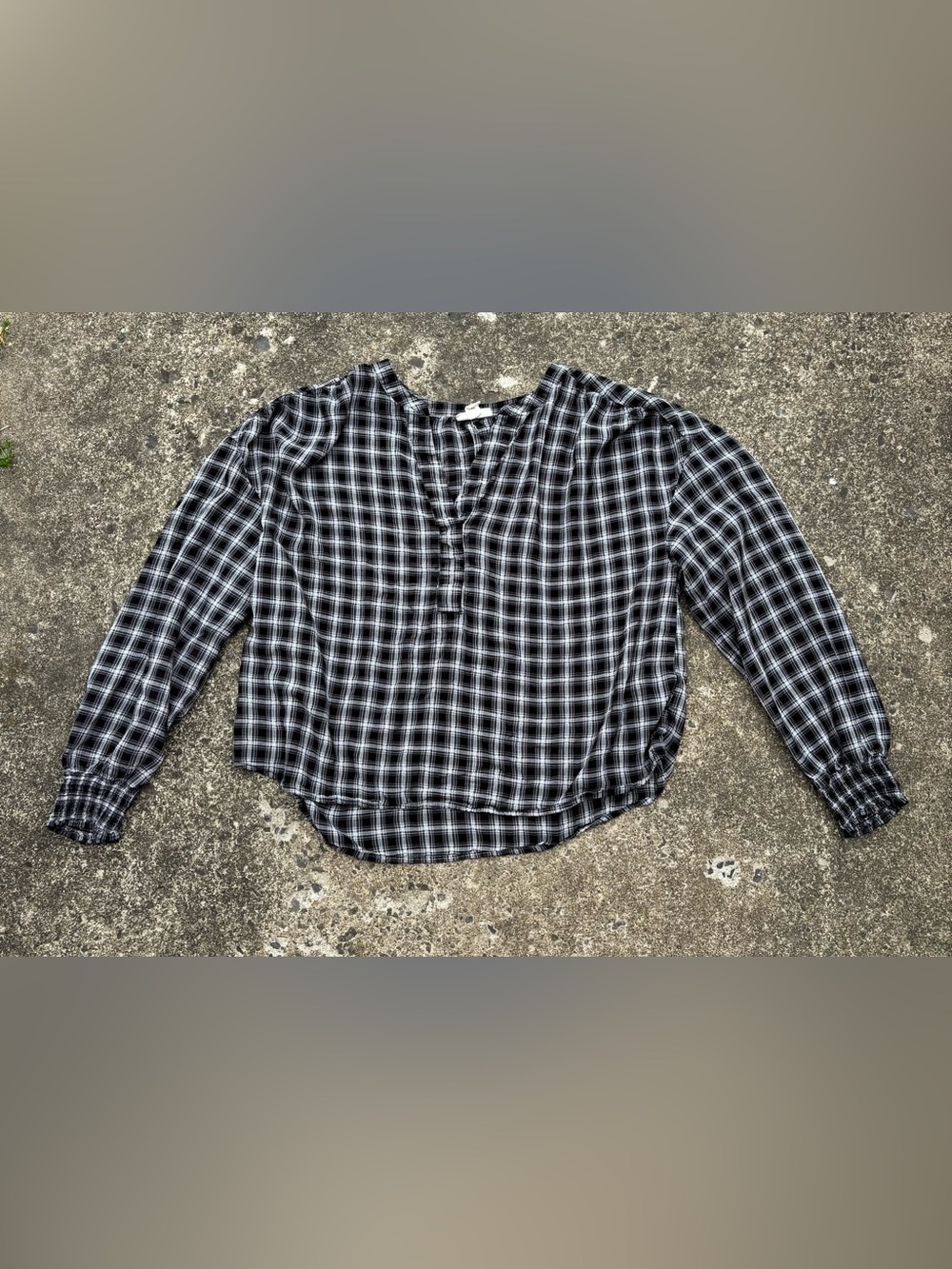 a.n.a Black and White Plaid Button-Front Blouse